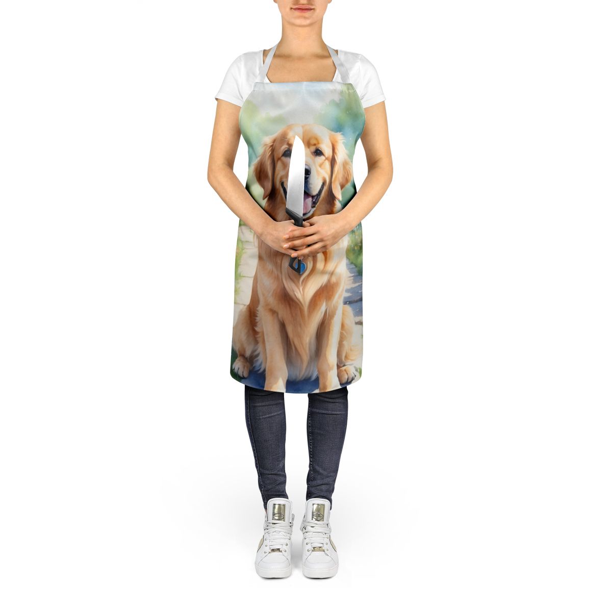 Golden Retriever Spring Path Apron Cooking Kitchen Server Baking Crafts Gardening for Adult Women Men, Unisex, Large, Multicolor