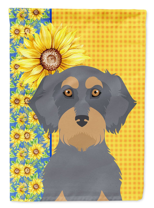 Summer Sunflowers Wirehair Blue and Tan Dachshund Garden Flag Mailbox Flag Decorative Yard Flag Banner Outside Patio Artwork Yard Flower Beds, Garden Size, Multicolor