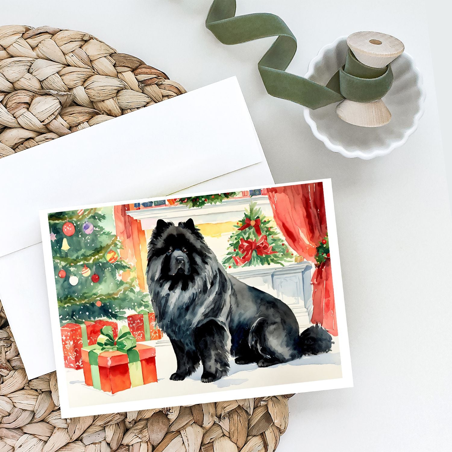 Black Chow Chow Christmas Greeting Cards Pack of 8 Blank Cards with Envelopes Whimsical A7 Size 5x7 Blank Note Cards
