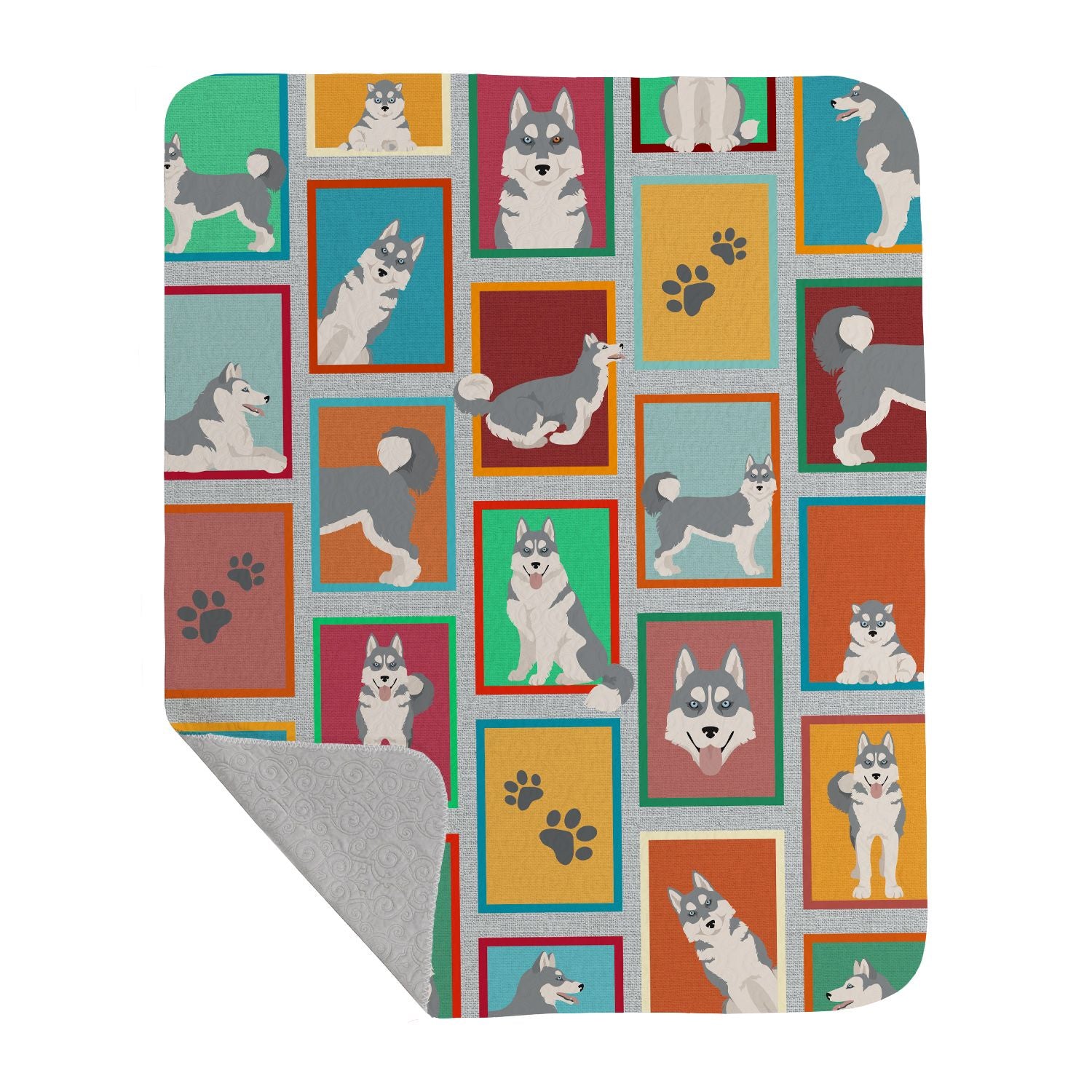 Lots of Grey Siberian Husky Quilted Blanket 50x60 Artwork Pattern Quilted Throw Blanket for Bed, Couch, Sofa, Soft and Lightweight