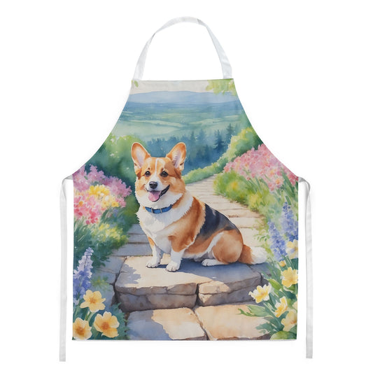 Corgi Spring Path Apron Cooking Kitchen Server Baking Crafts Gardening for Adult Women Men, Unisex, Large, Multicolor
