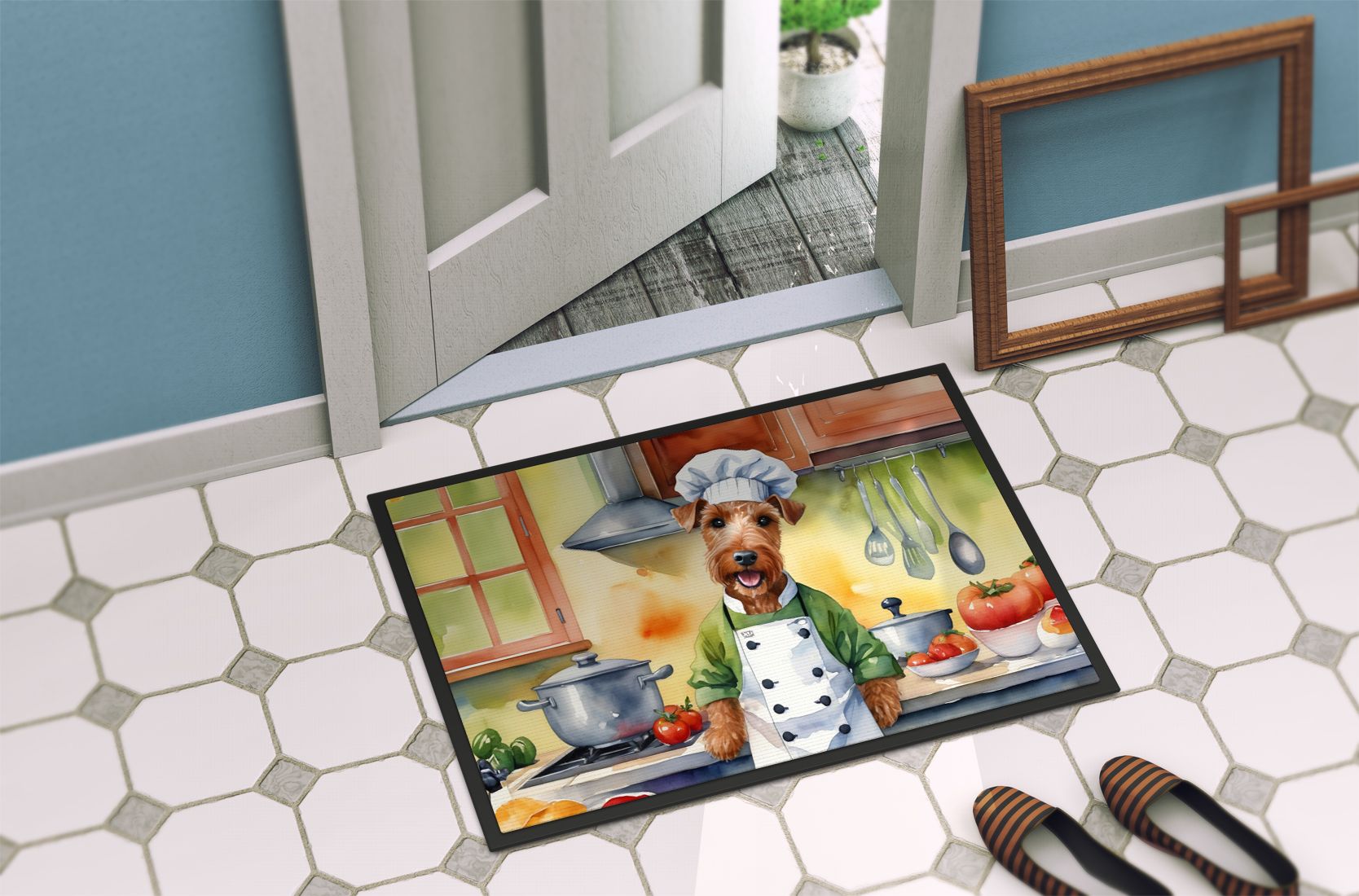 Irish Terrier The Chef Doormat Front Door Mat Indoor Outdoor Rugs for Entryway, Non Slip Washable Low Pile, 24H X 36W