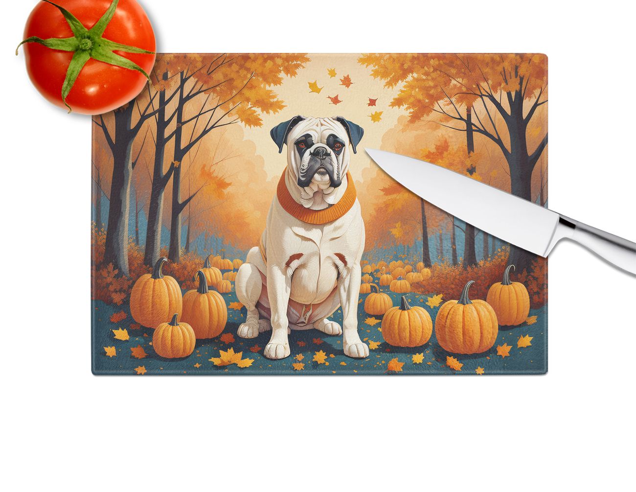 NEW White Boxer Fall Glass Cutting Board Decorative Tempered Glass Kitchen Cutting and Serving Board Large Size Chopping Board