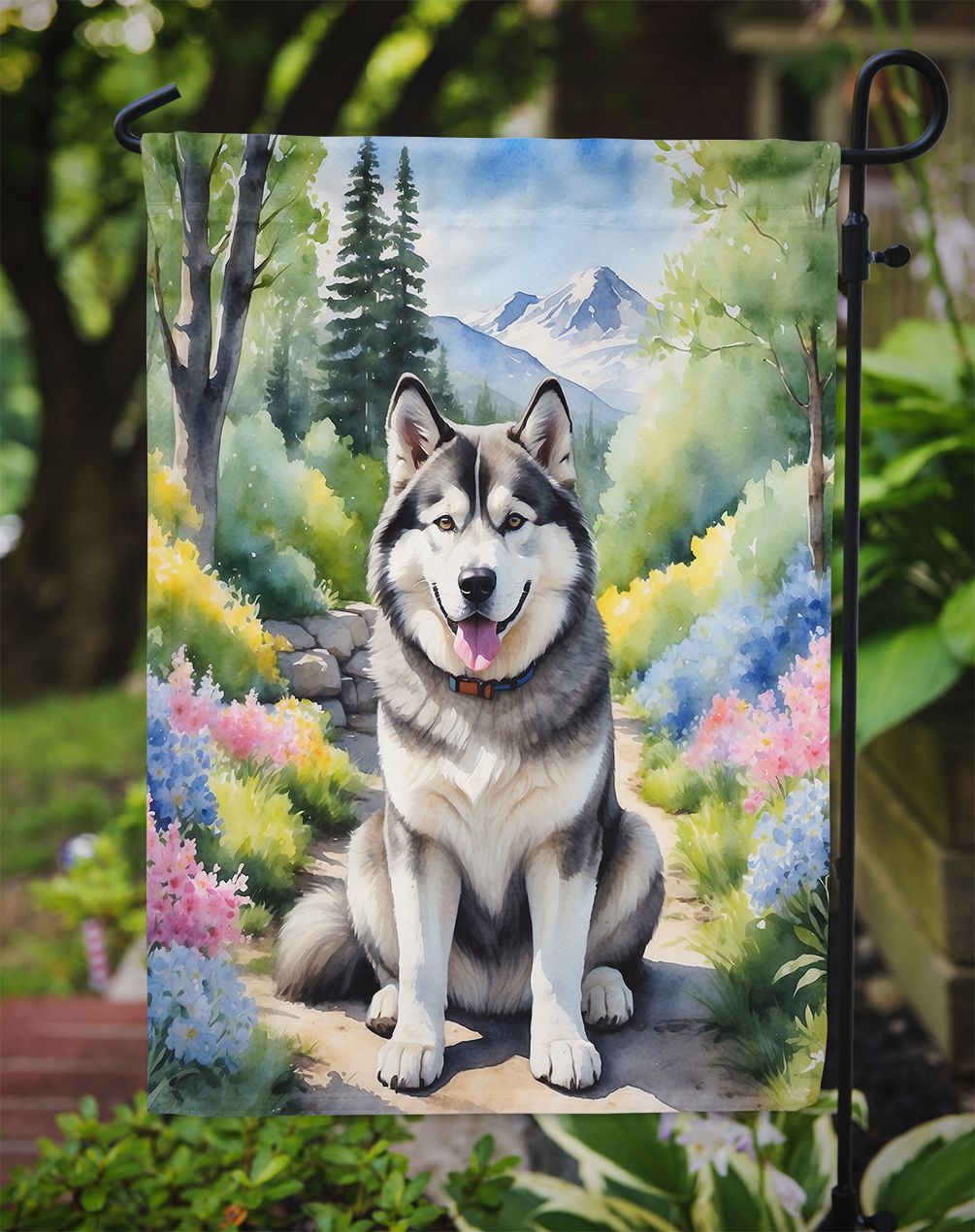 Alaskan Malamute Spring Garden Garden Flag Mailbox Flag Decorative Yard Flag Banner Outside Patio Artwork Yard Flower Beds, Garden Size, Multicolor