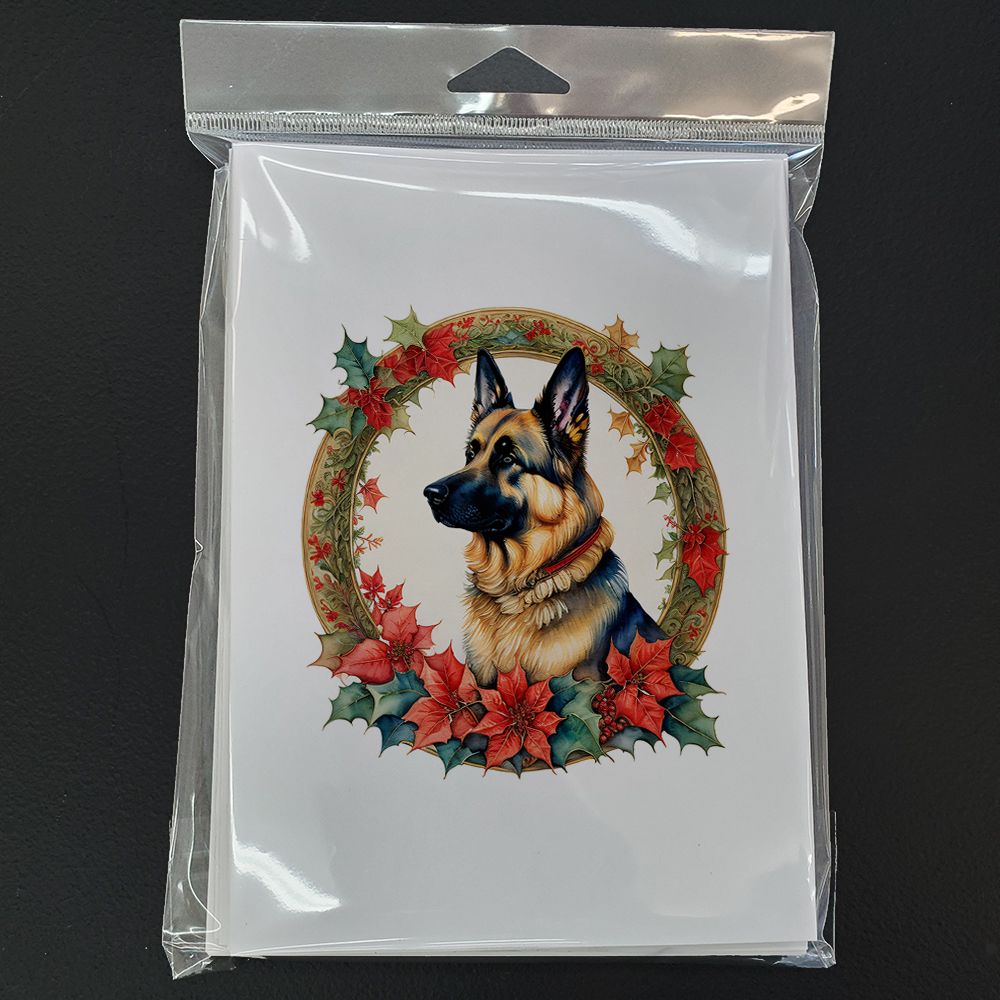 German Shepherd Christmas Flowers Greeting Cards Pack of 8 Blank Cards with Envelopes Whimsical A7 Size 5x7 Blank Note Cards
