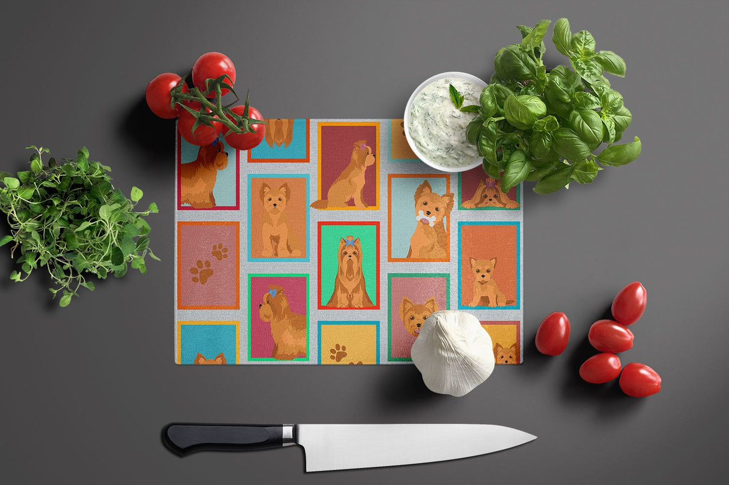 NEW Lots of Red Yorkie Glass Cutting Board Decorative Tempered Glass Kitchen Cutting and Serving Board Large Size Chopping Board