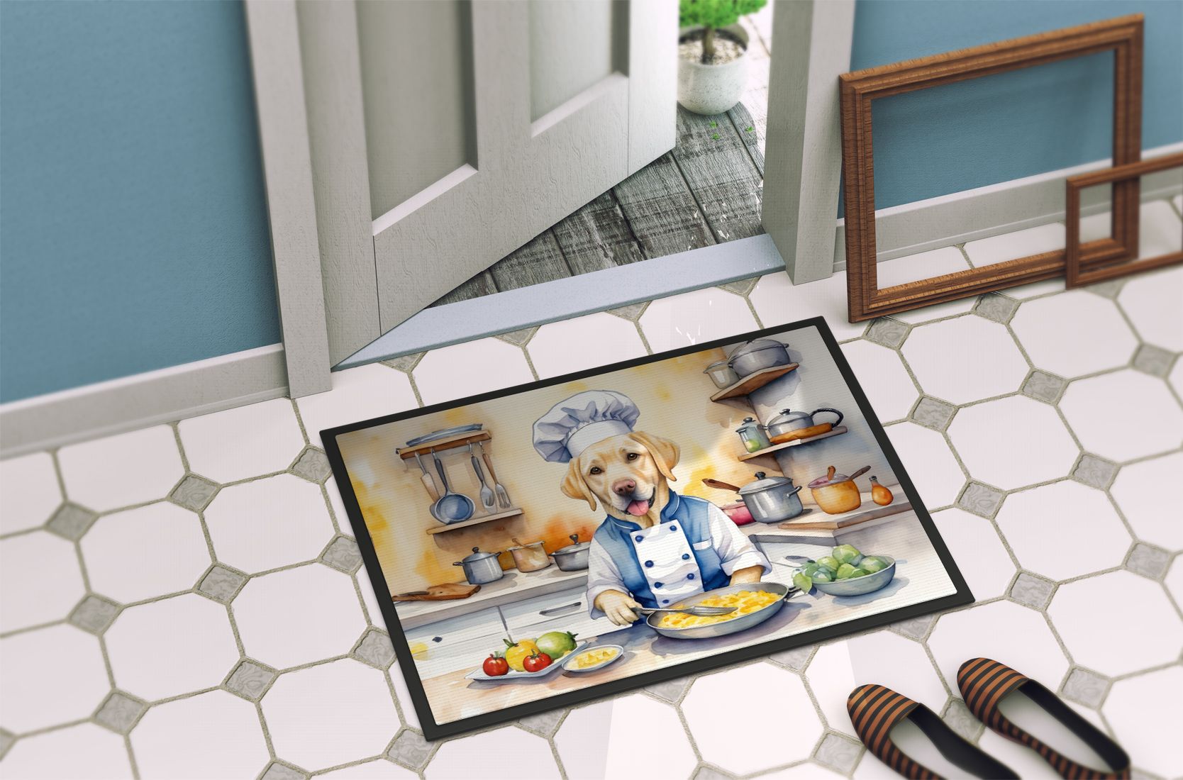 NEW Yellow Labrador Retriever The Chef Doormat Front Door Mat Indoor Outdoor Rugs for Entryway, Non Slip Washable Low Pile, 18H X 27W
