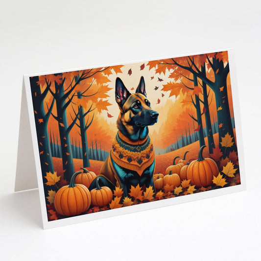 Belgian Malinois Fall Greeting Cards Pack of 8 Blank Cards with Envelopes Whimsical A7 Size 5x7 Blank Note Cards