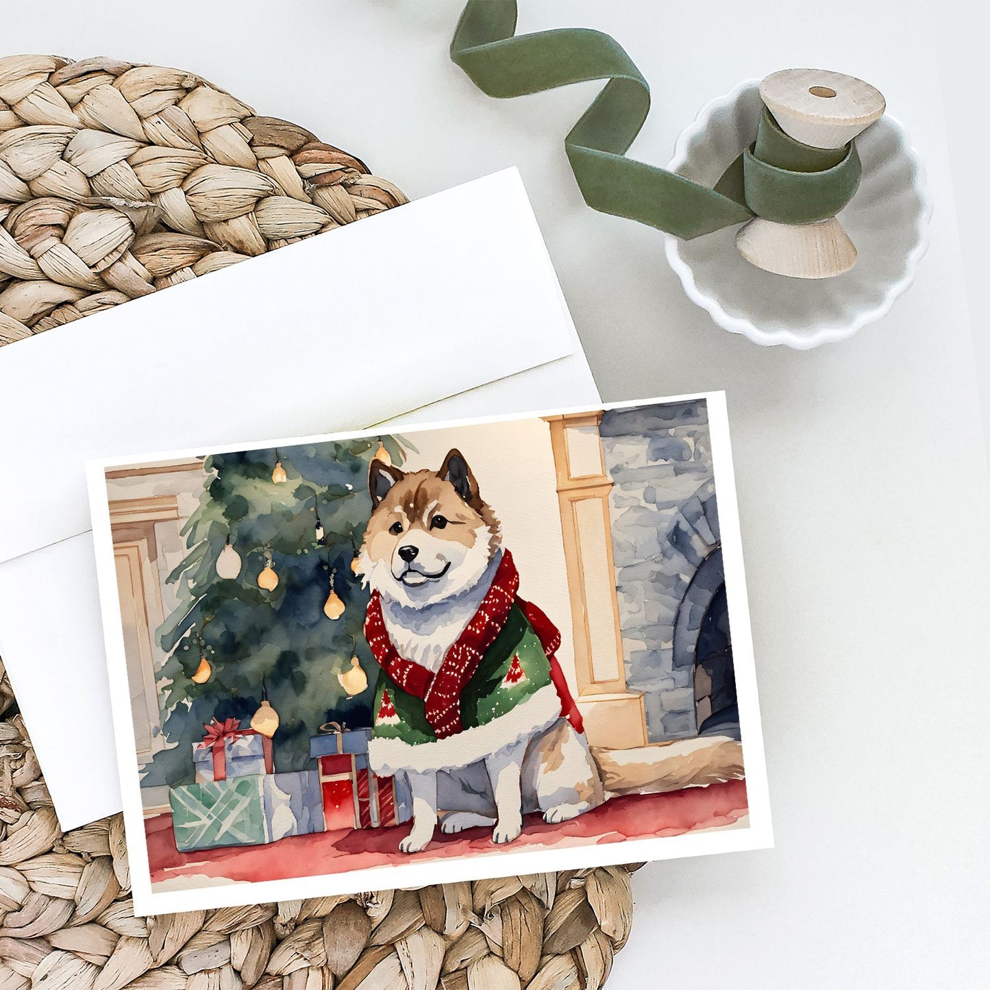 Akita Christmas Greeting Cards Pack of 8 Blank Cards with Envelopes Whimsical A7 Size 5x7 Blank Note Cards