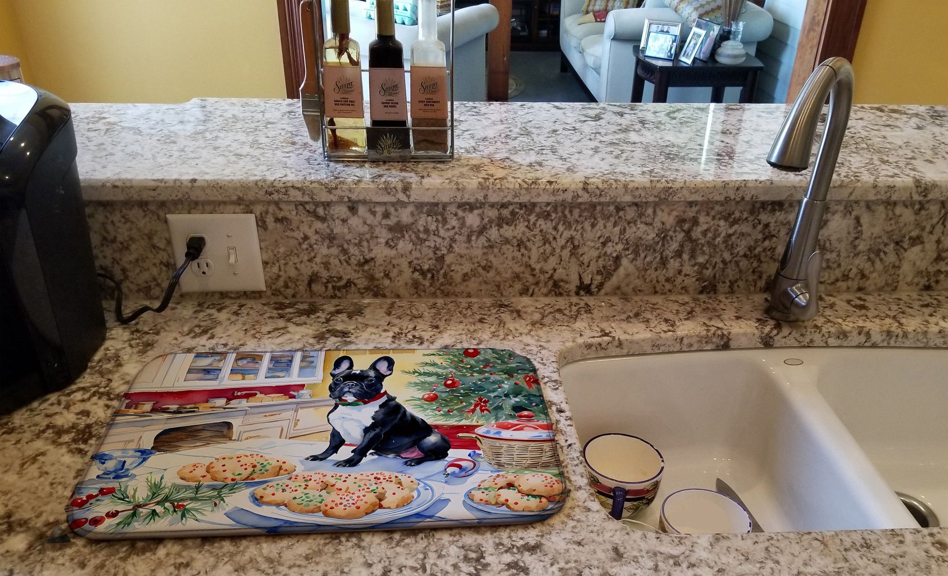 French Bulldog Christmas Cookies Dish Drying Mat Absorbent Dish Drying Mat Pad for Kitchen Counter Dish Drainer Mat for Countertop, 14 x 21", Multicolor