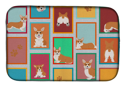 Lots of Red and White Pembroke Corgi Dish Drying Mat Absorbent Dish Drying Mat Pad for Kitchen Counter Dish Drainer Mat for Countertop, 14 x 21", Multicolor