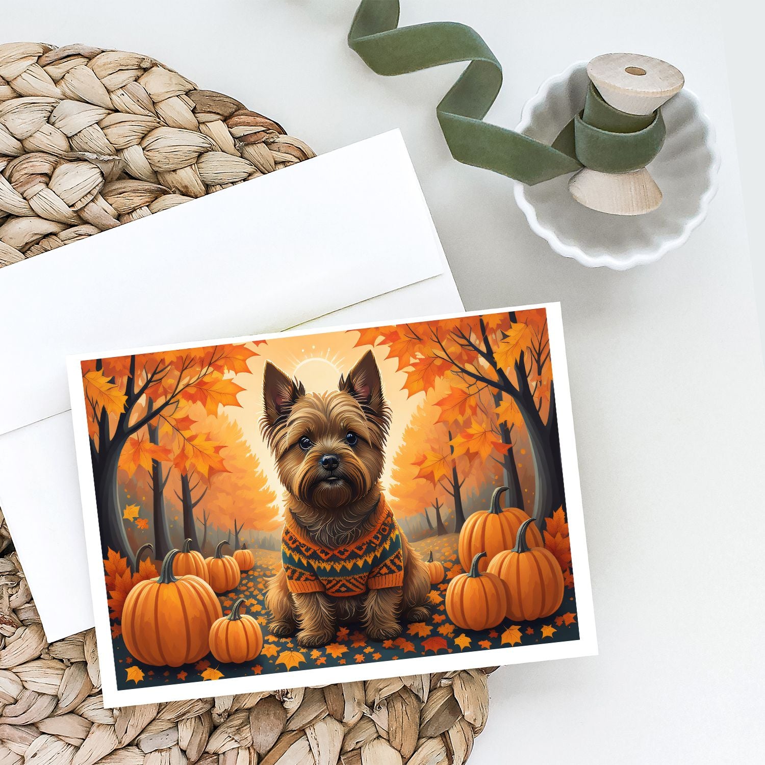 Cairn Terrier Fall Greeting Cards Pack of 8 Blank Cards with Envelopes Whimsical A7 Size 5x7 Blank Note Cards