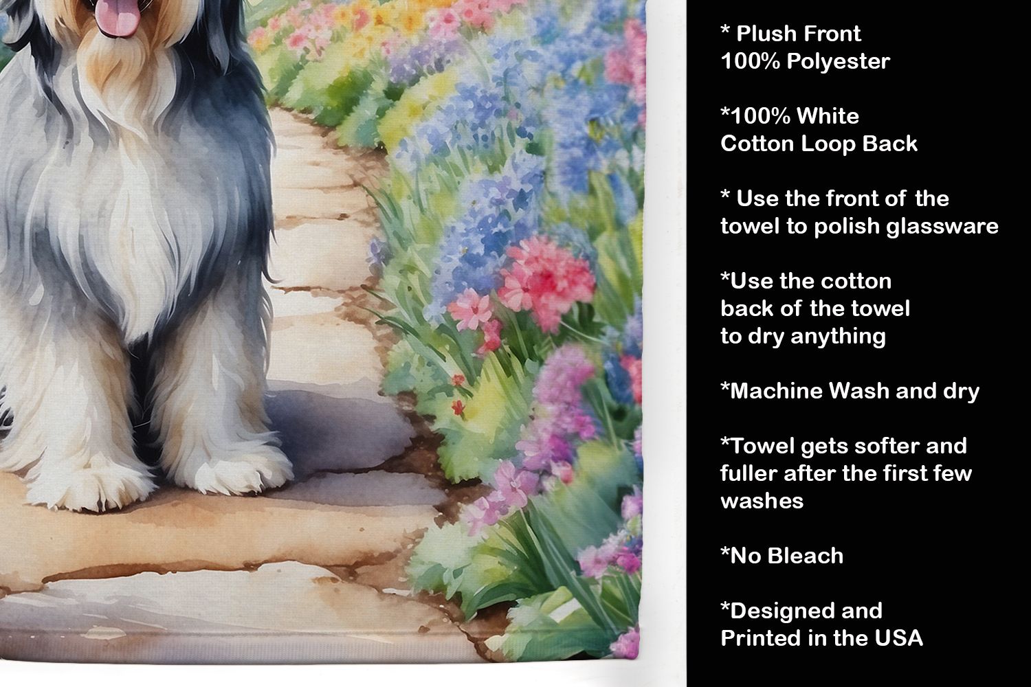 Bearded Collie Spring Garden Kitchen Towel Dish Cloths Guest Hand Towel Decorative Bathroom Towel for Face,Tea, Dishcloth, Kitchen and Bath