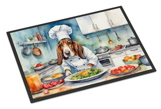Basset Hound The Chef Doormat Front Door Mat Indoor Outdoor Rugs for Entryway, Non Slip Washable Low Pile, 24H X 36W