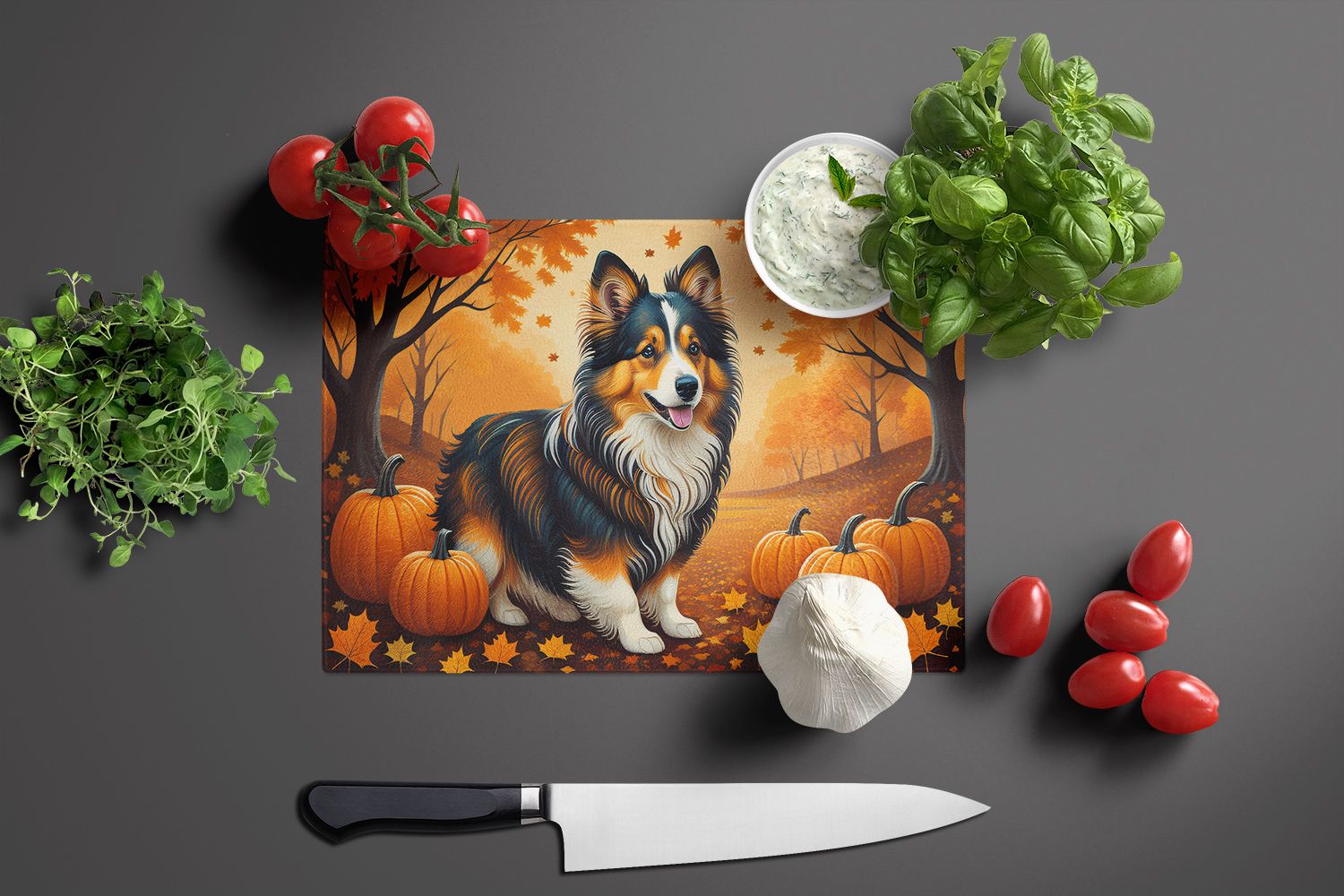 NEW Sheltie Fall Glass Cutting Board Decorative Tempered Glass Kitchen Cutting and Serving Board Large Size Chopping Board