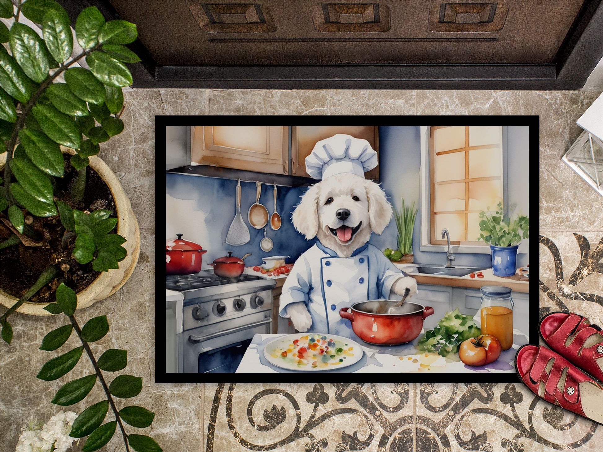 NEW Kuvasz The Chef Doormat Front Door Mat Indoor Outdoor Rugs for Entryway, Non Slip Washable Low Pile, 18H X 27W