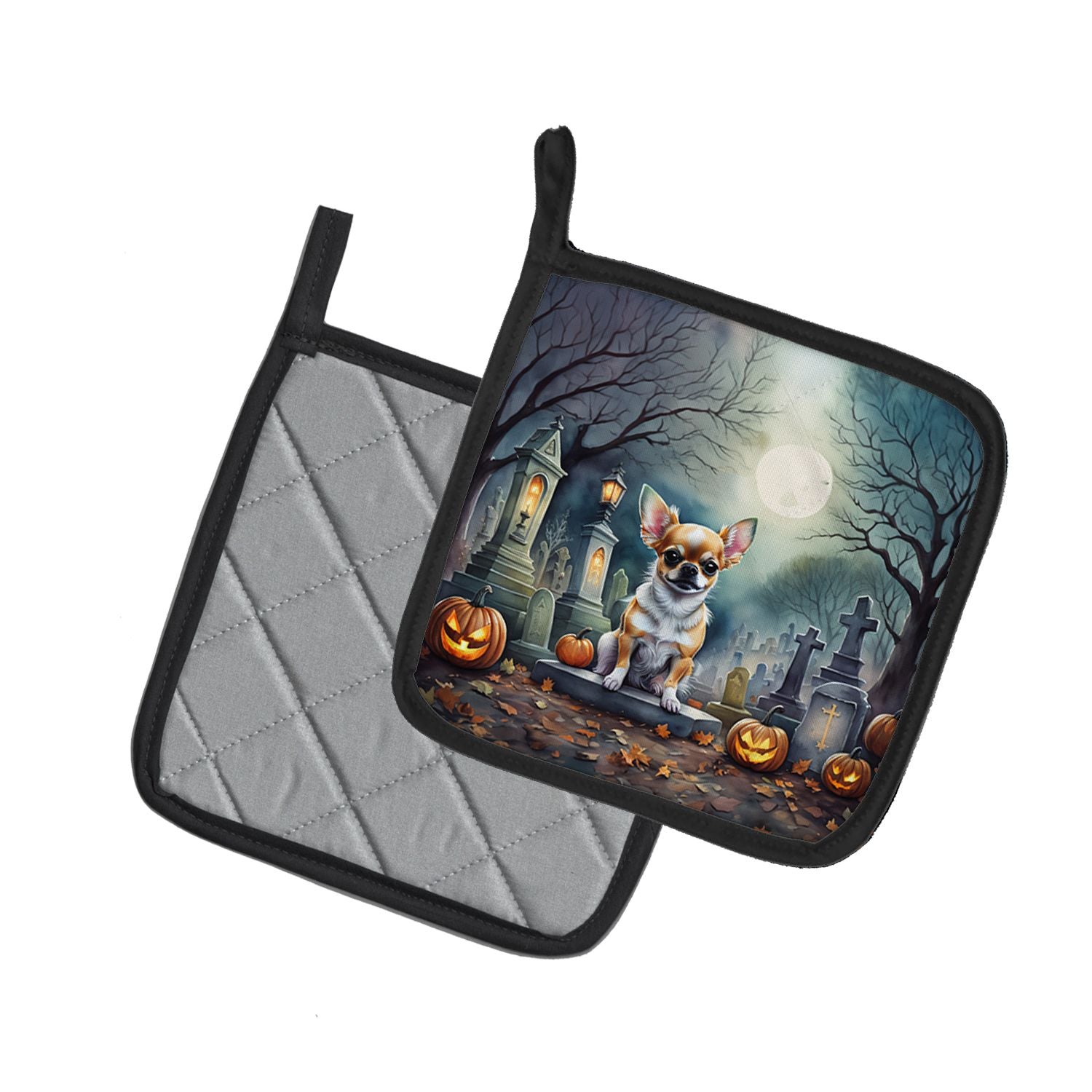 Chihuahua Spooky Halloween Pair of Pot Holders Kitchen Heat Resistant Pot Holders Sets Oven Hot Pads for Cooking Baking BBQ, 7 1/2 x 7 1/2