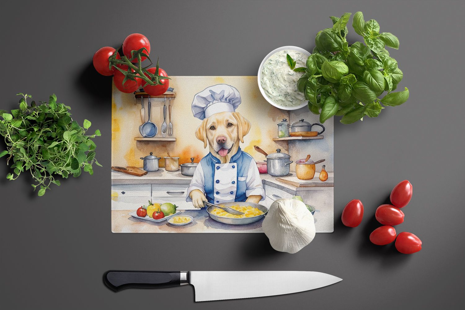 Yellow Labrador Retriever The Chef Glass Cutting Board Decorative Tempered Glass Kitchen Cutting and Serving Board Large Size Chopping Board