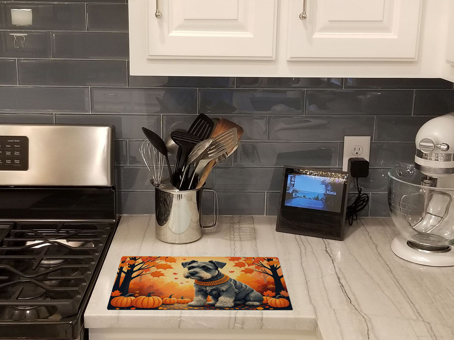 NEW Schnauzer Fall Glass Cutting Board Decorative Tempered Glass Kitchen Cutting and Serving Board Large Size Chopping Board
