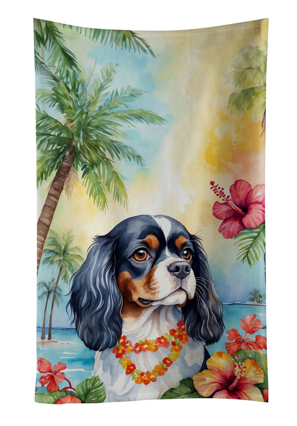 Cavalier Spaniel Luau Kitchen Towel Dish Cloths Guest Hand Towel Decorative Bathroom Towel for Face,Tea, Dishcloth, Kitchen and Bath