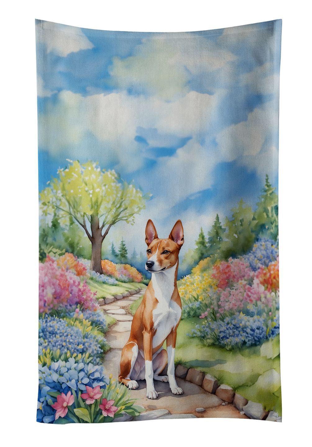 Basenji Spring Garden Kitchen Towel Dish Cloths Guest Hand Towel Decorative Bathroom Towel for Face,Tea, Dishcloth, Kitchen and Bath