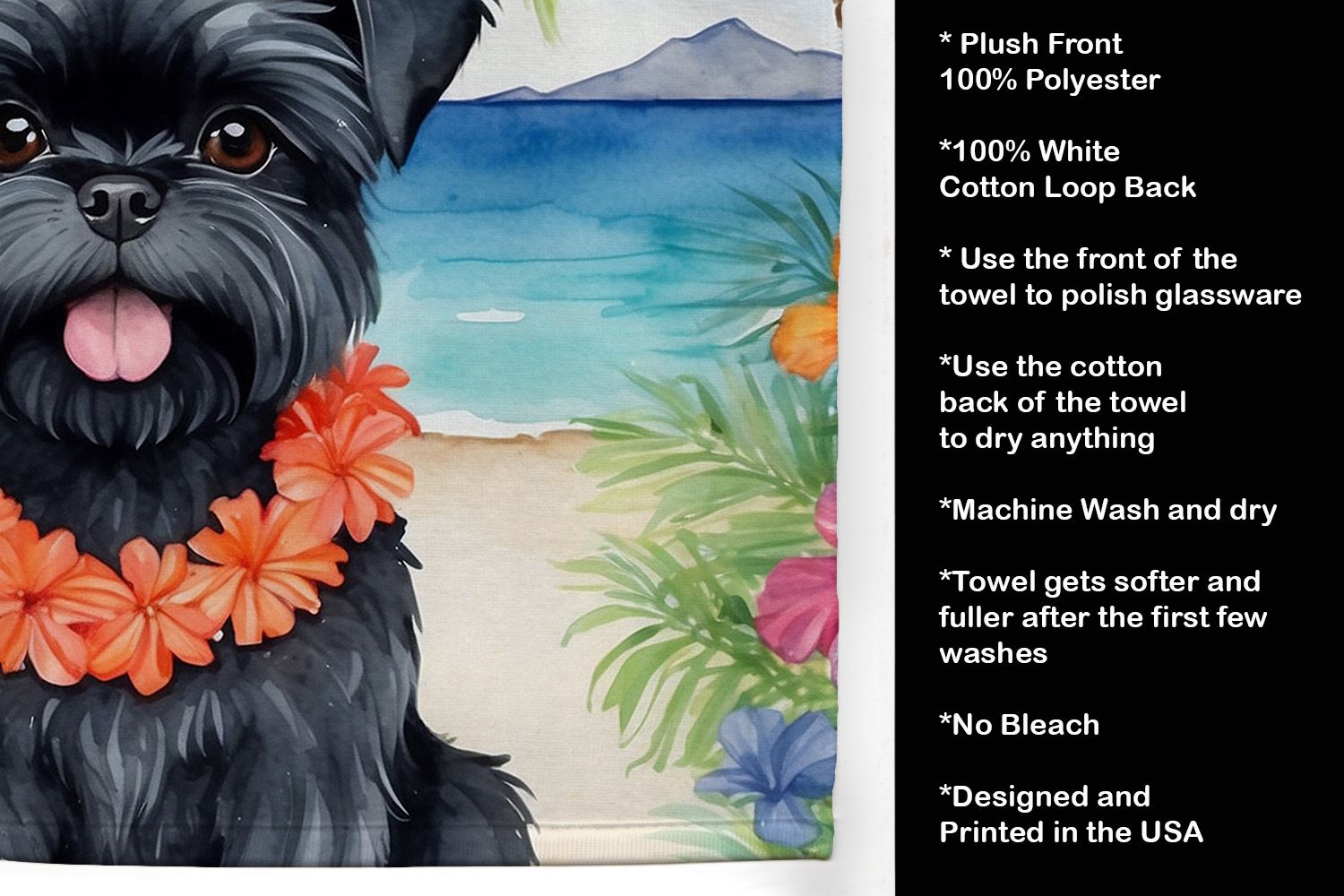 Affenpinscher Luau Kitchen Towel Dish Cloths Guest Hand Towel Decorative Bathroom Towel for Face,Tea, Dishcloth, Kitchen and Bath