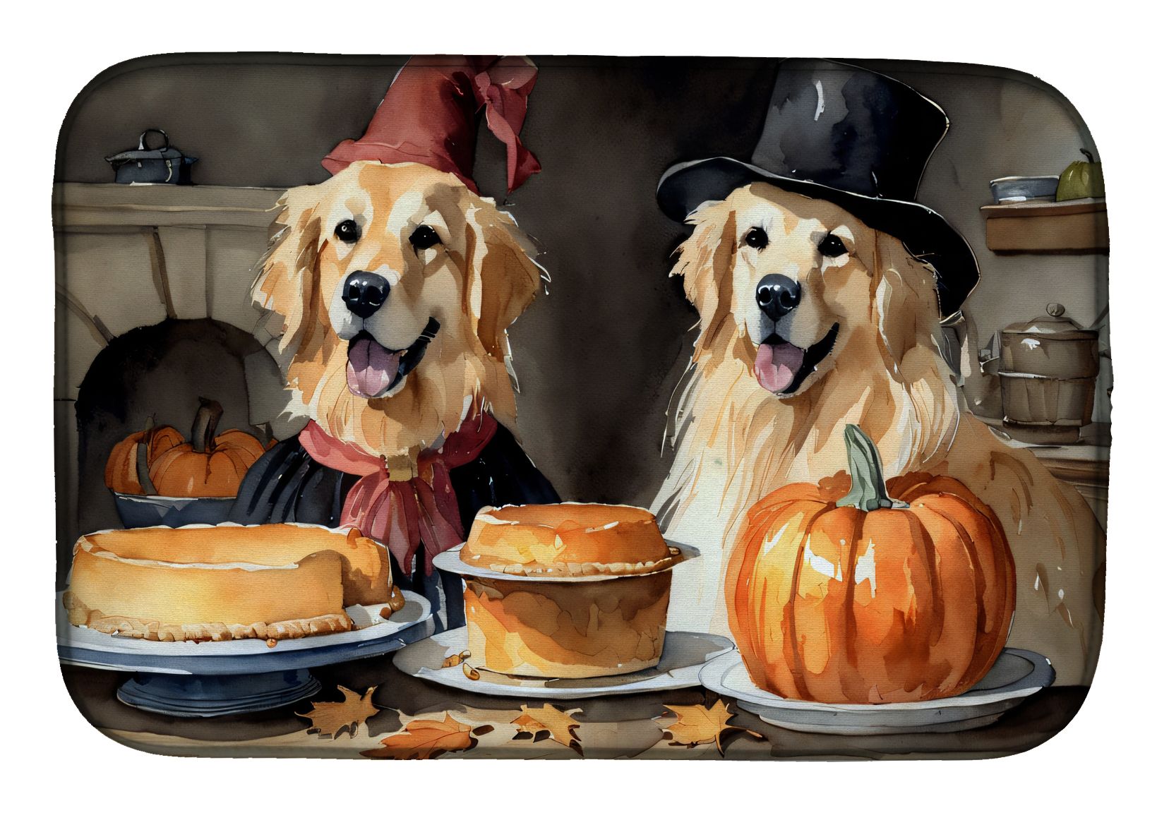 Golden Retriever Fall Kitchen Pumpkins Dish Drying Mat Absorbent Dish Drying Mat Pad for Kitchen Counter Dish Drainer Mat for Countertop, 14 x 21", Multicolor