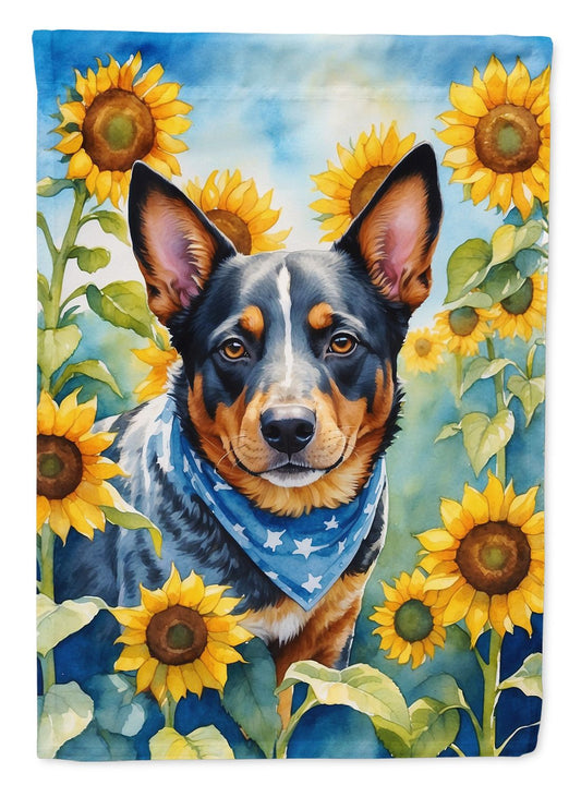 Australian Cattle Dog in Sunflowers House Flag Large Porch Sleeve Pole Decorative Outside Yard Banner Artwork Wall Hanging, Polyester, House Size, Multicolor