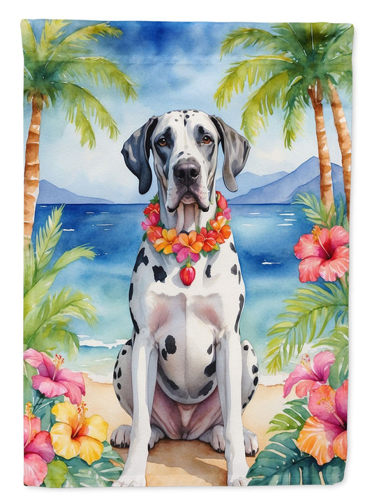 Great Dane Luau House Flag Large Porch Sleeve Pole Decorative Outside Yard Banner Artwork Wall Hanging, Polyester, House Size, Multicolor
