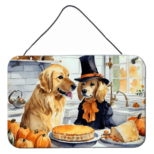 NEW Golden Retriever Fall Kitchen Pumpkins Wall or Door Hanging Prints Aluminum Metal Sign Kitchen Wall Bar Bathroom Plaque Home Decor, 8HX12W, Multicolor