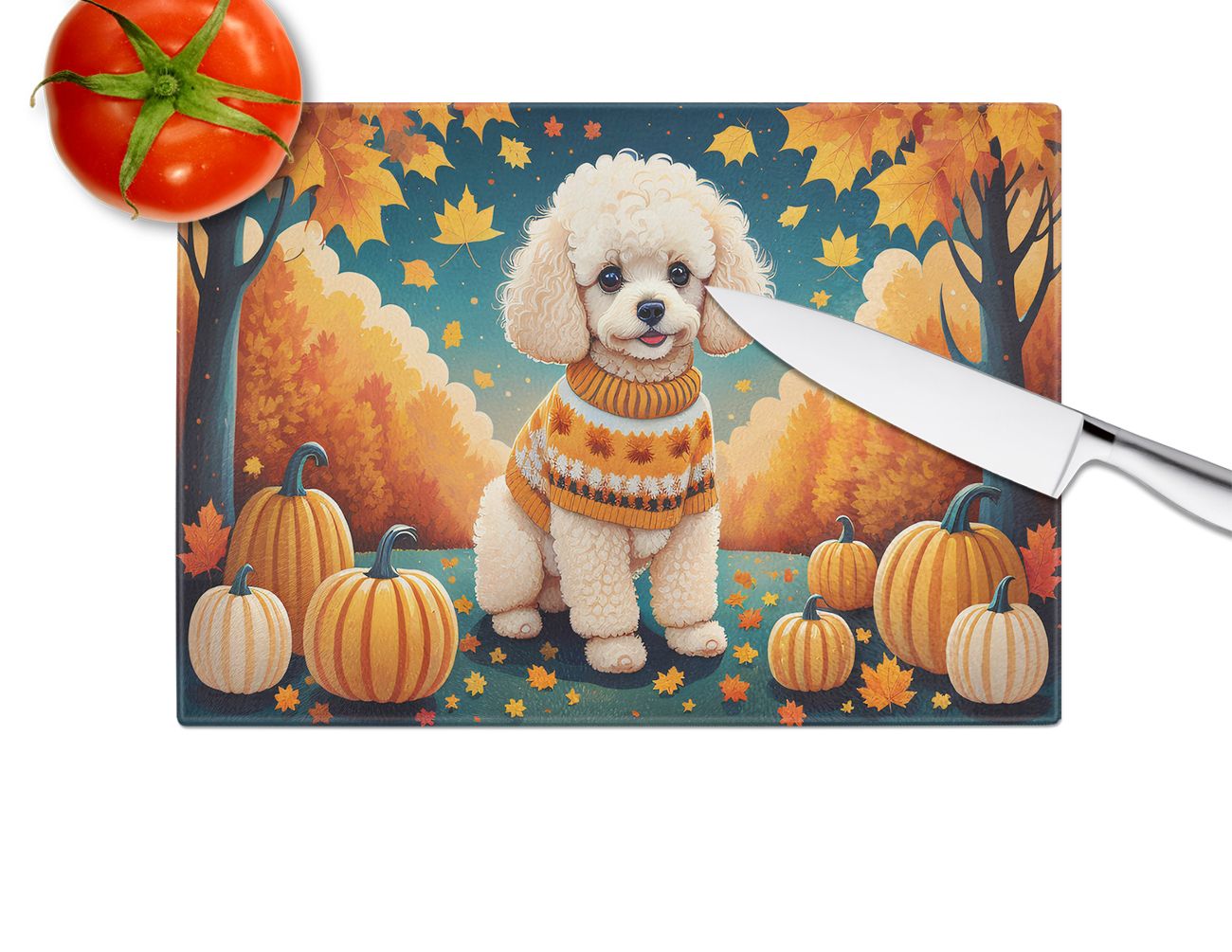 NEW Poodle Fall Glass Cutting Board Decorative Tempered Glass Kitchen Cutting and Serving Board Large Size Chopping Board