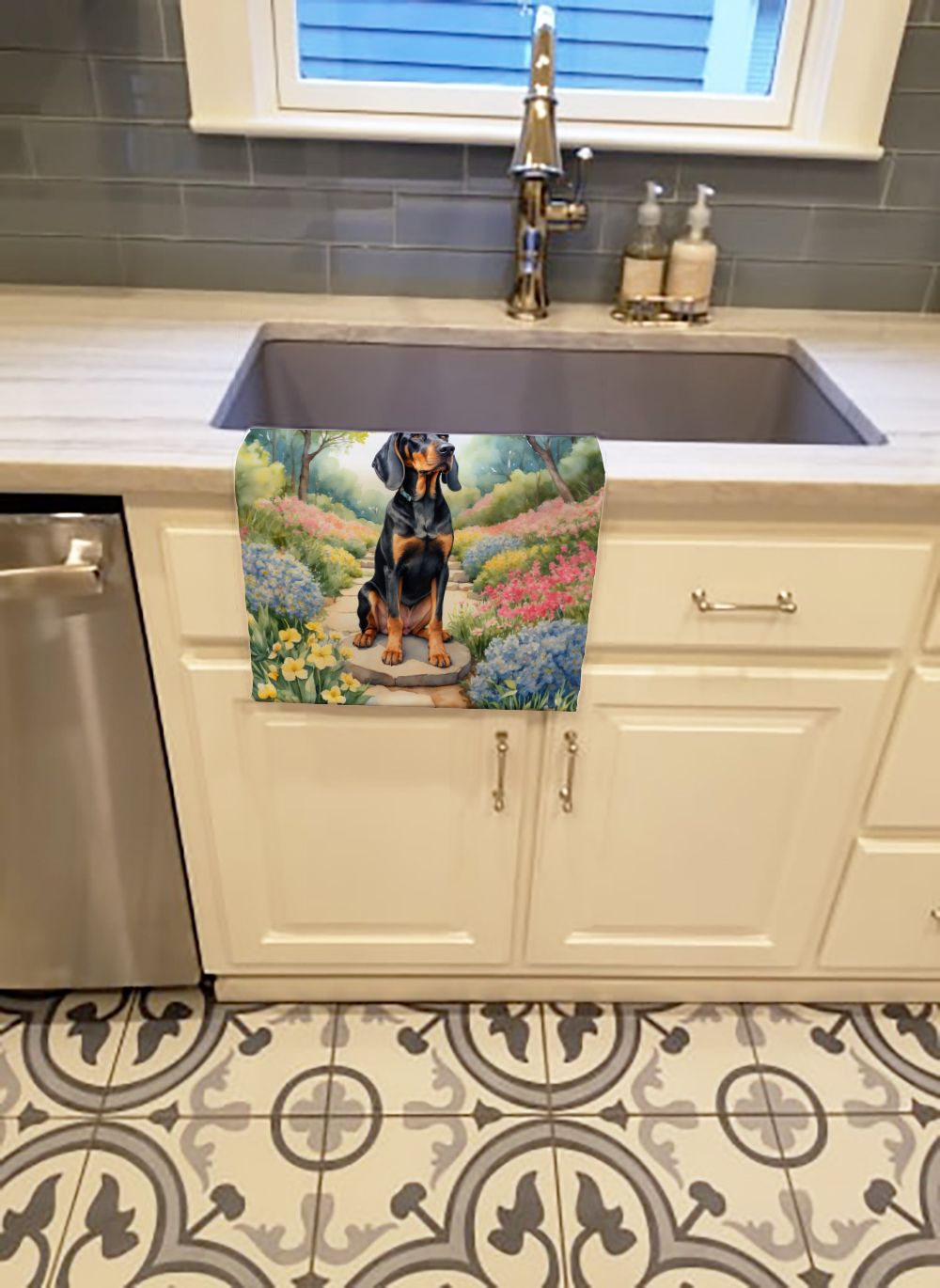 Black and Tan Coonhound Spring Path Kitchen Towel Dish Cloths Guest Hand Towel Decorative Bathroom Towel for Face,Tea, Dishcloth, Kitchen and Bath