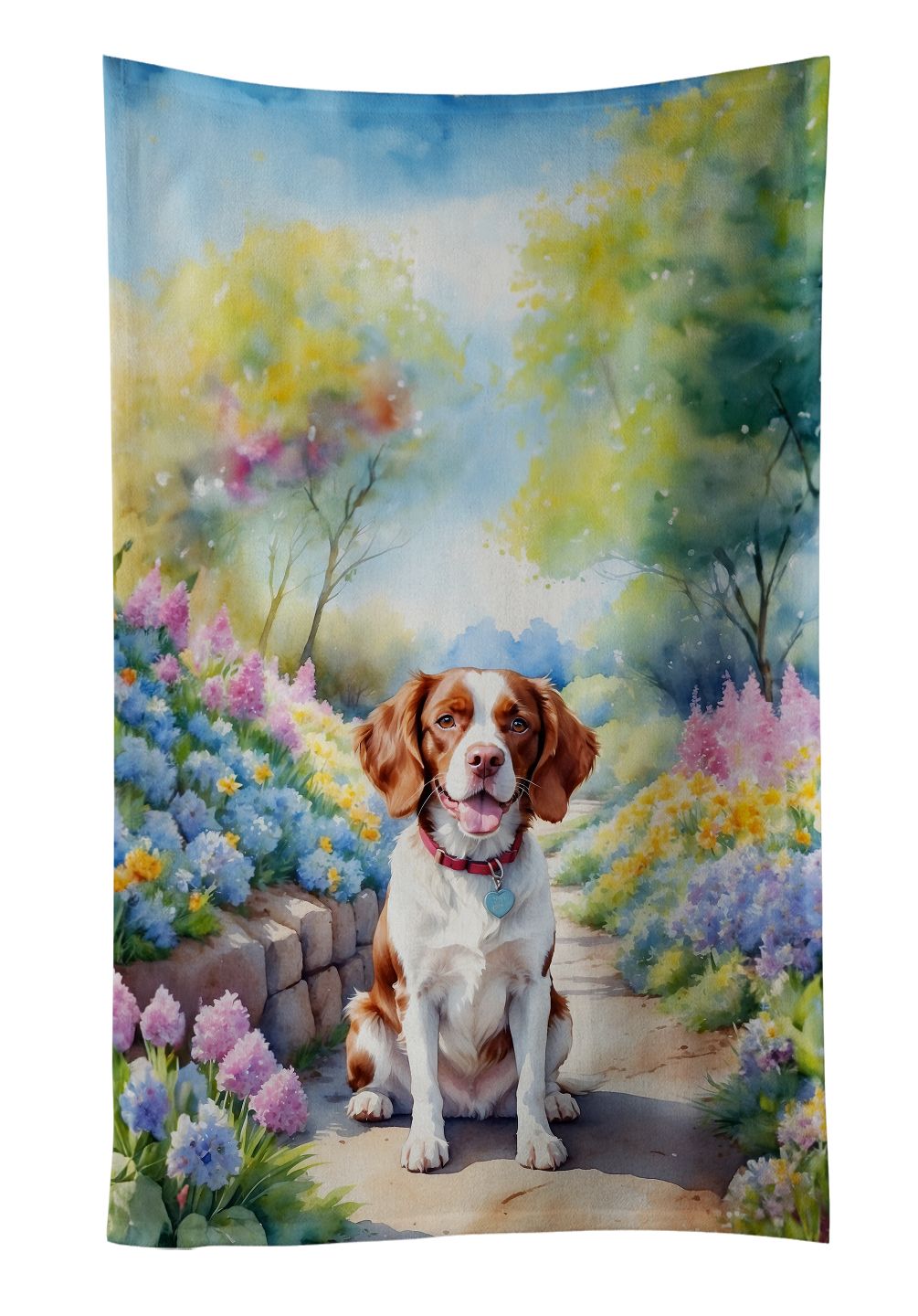 Brittany Spaniel Spring Path Kitchen Towel Dish Cloths Guest Hand Towel Decorative Bathroom Towel for Face,Tea, Dishcloth, Kitchen and Bath