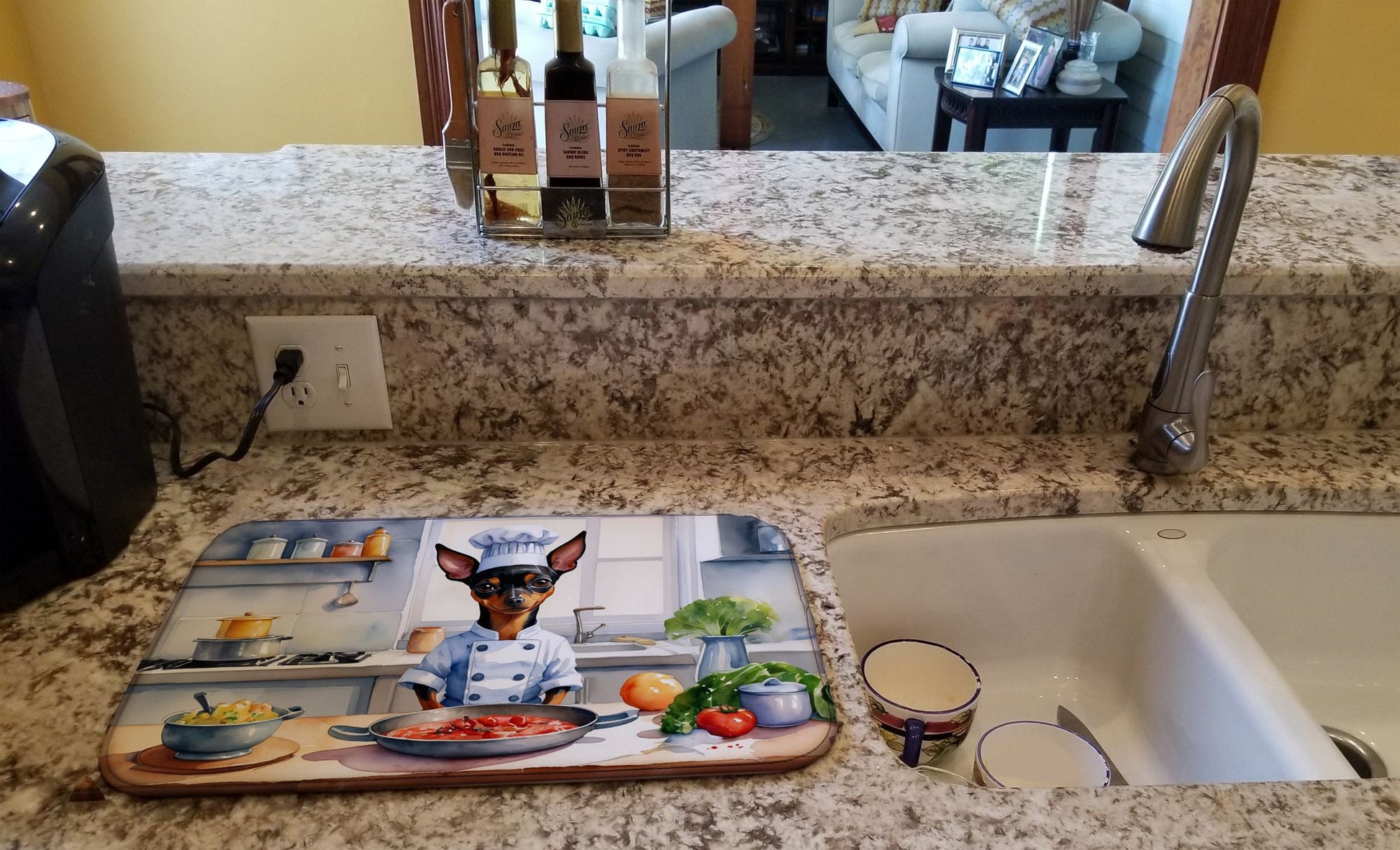 Miniature Pinscher The Chef Dish Drying Mat Absorbent Dish Drying Mat Pad for Kitchen Counter Dish Drainer Mat for Countertop, 14 x 21", Multicolor