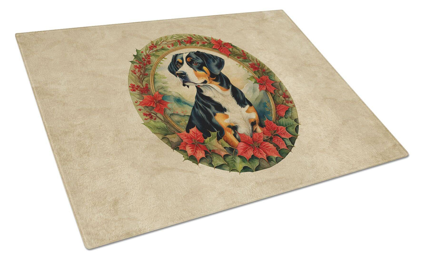 NEW Entlebucher Mountain Dog Christmas Flowers Glass Cutting Board Decorative Tempered Glass Kitchen Cutting and Serving Board Large Size Chopping Board