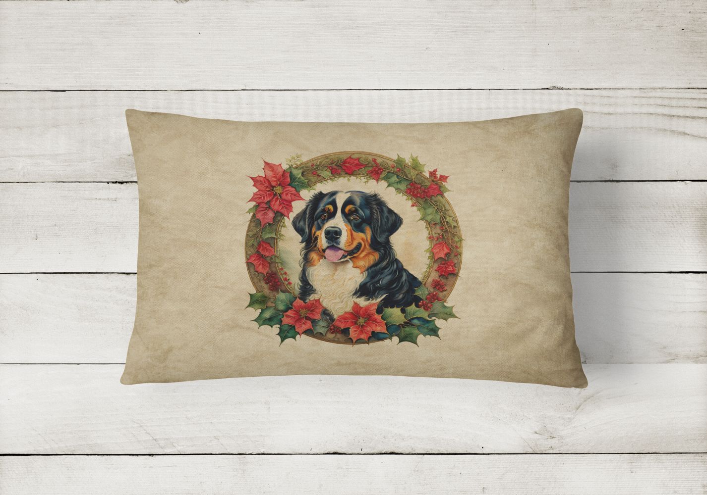 Christmas Flowers Frame Throw Pillow Throw Pillow for Indoor Couch Bed Outdoor Patio Washable, Bernese Mountain Dog 2319,12Hx16W