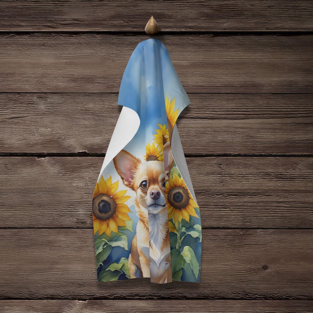 Chihuahua in Sunflowers Kitchen Towel Dish Cloths Guest Hand Towel Decorative Bathroom Towel for Face,Tea, Dishcloth, Kitchen and Bath