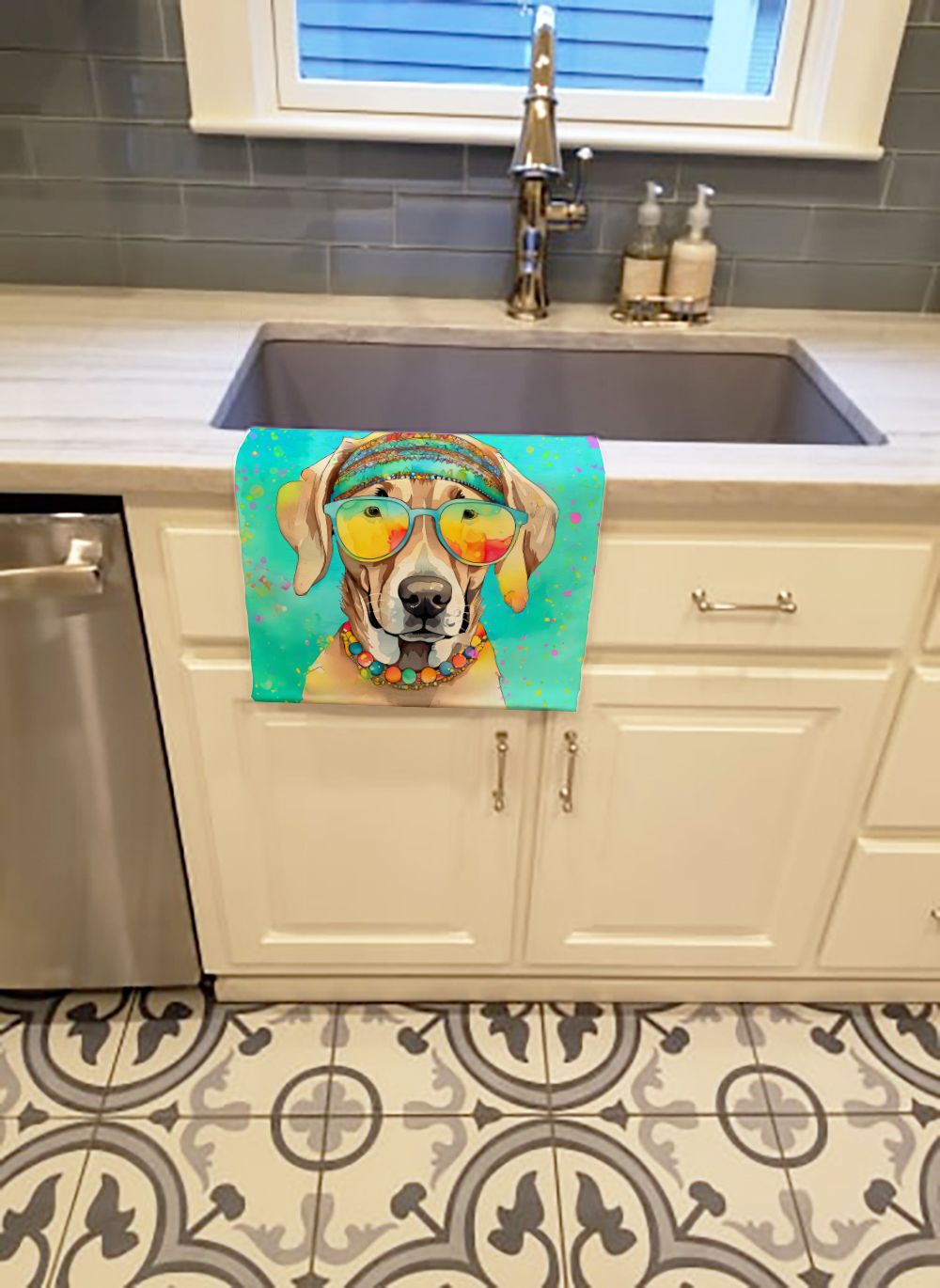 Weimaraner Hippie Dawg Kitchen Towel Dish Cloths Guest Hand Towel Decorative Bathroom Towel for Face,Tea, Dishcloth, Kitchen and Bath