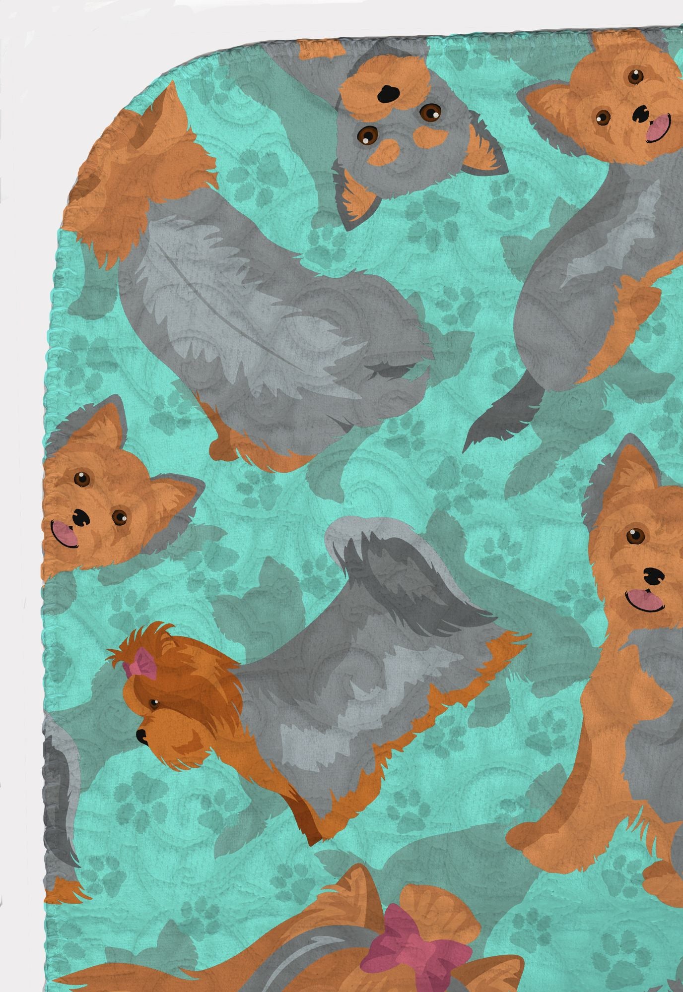 Blue and Tan Yorkie Quilted Blanket 50x60 Artwork Pattern Quilted Throw Blanket for Bed, Couch, Sofa, Soft and Lightweight