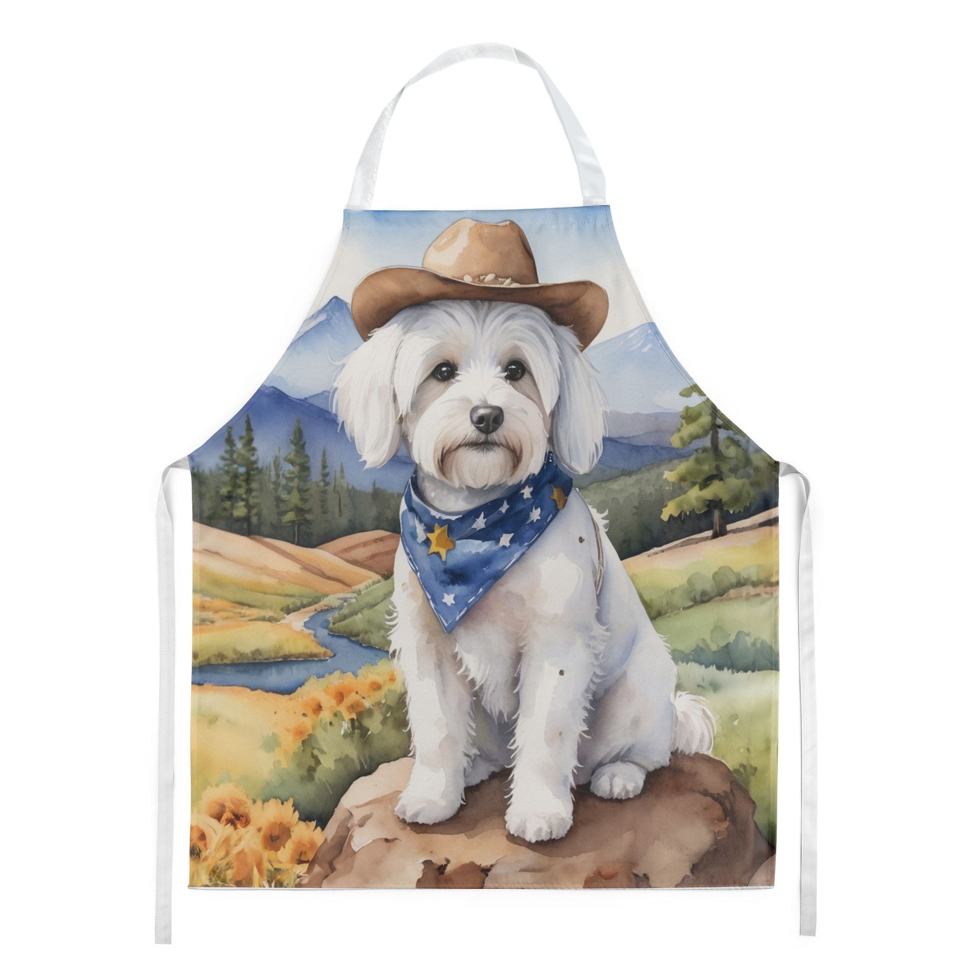 Coton de Tulear Cowboy Welcome Apron Cooking Kitchen Server Baking Crafts Gardening for Adult Women Men, Unisex, Large, Multicolor