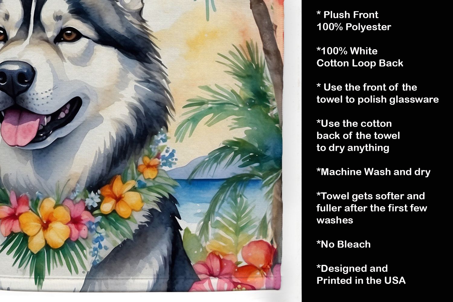 Alaskan Malamute Luau Kitchen Towel Dish Cloths Guest Hand Towel Decorative Bathroom Towel for Face,Tea, Dishcloth, Kitchen and Bath