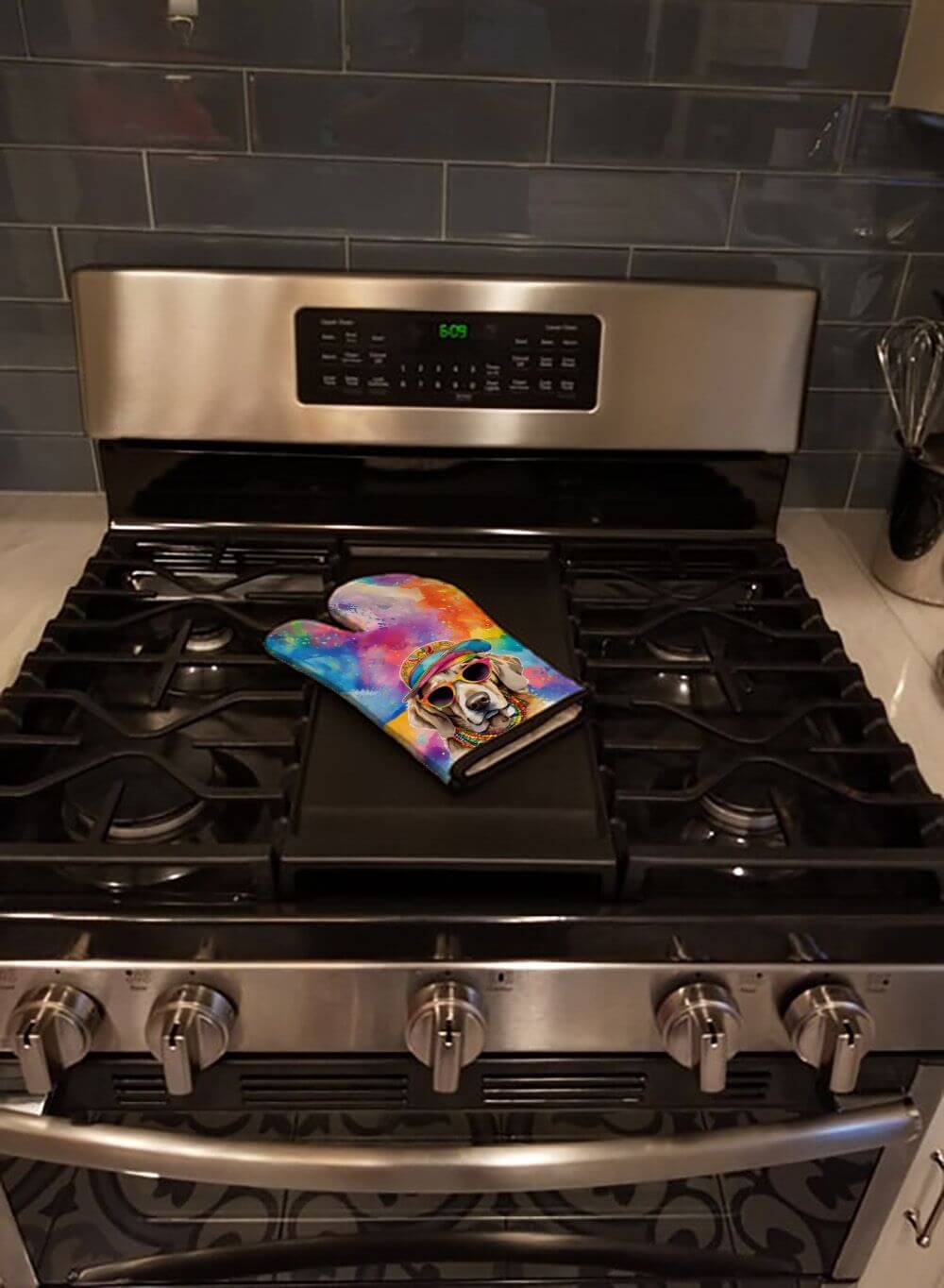 Weimaraner Hippie Dawg Oven Mitt Heat Resistant Thick Oven Mitt for Hot Pans and Oven, Kitchen Mitt Protect Hands, Cooking Baking Glove