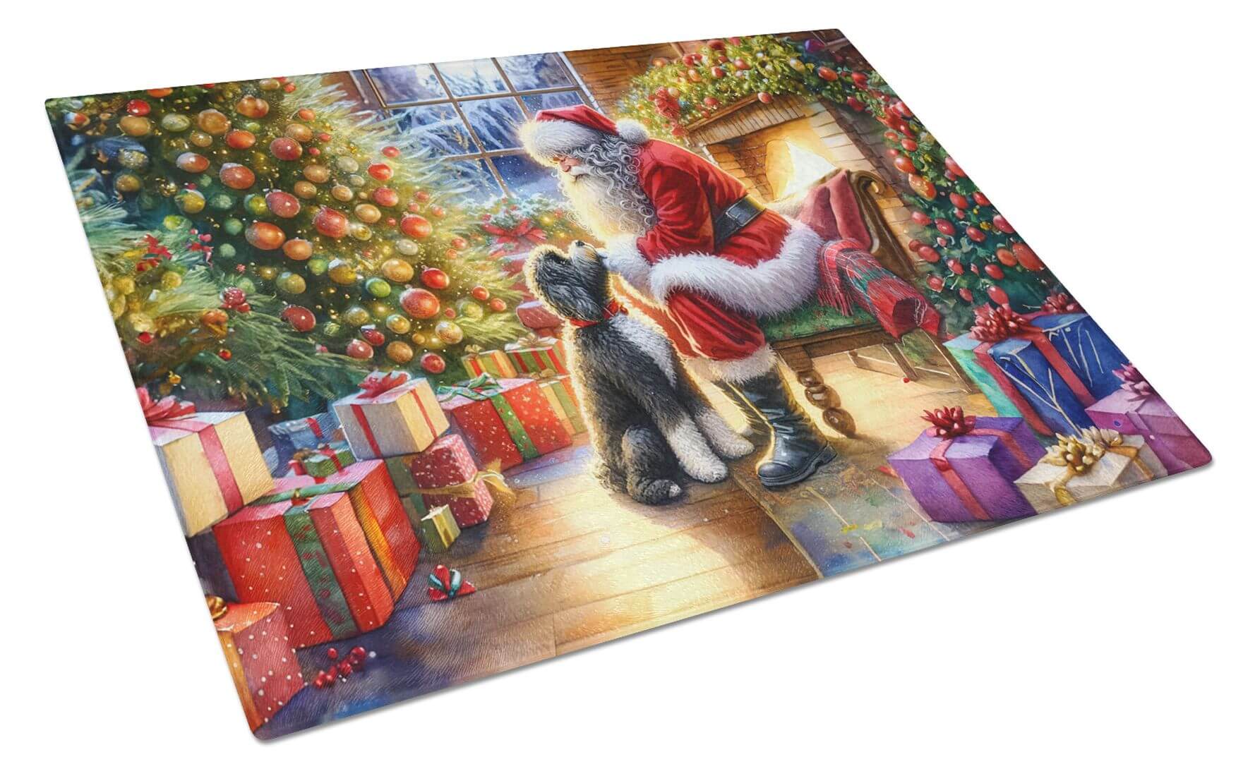 NEW Portuguese Water Dog and Santa Claus Glass Cutting Board Decorative Tempered Glass Kitchen Cutting and Serving Board Large Size Chopping Board