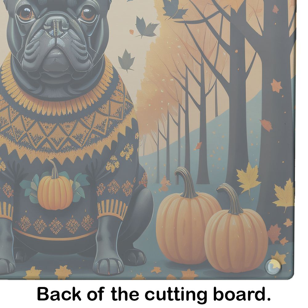 NEW Black French Bulldog Fall Glass Cutting Board Decorative Tempered Glass Kitchen Cutting and Serving Board Large Size Chopping Board