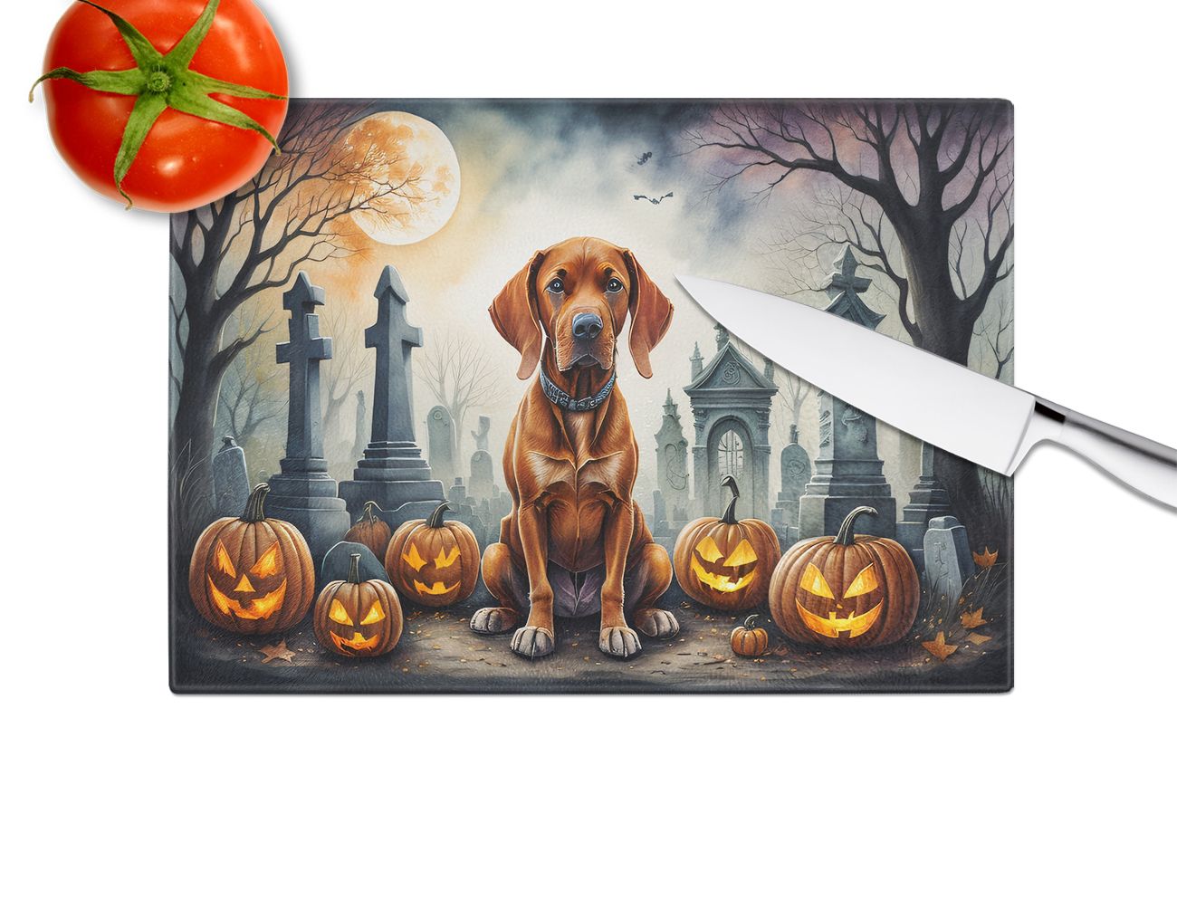 NEW Vizsla Spooky Halloween Glass Cutting Board Decorative Tempered Glass Kitchen Cutting and Serving Board Large Size Chopping Board