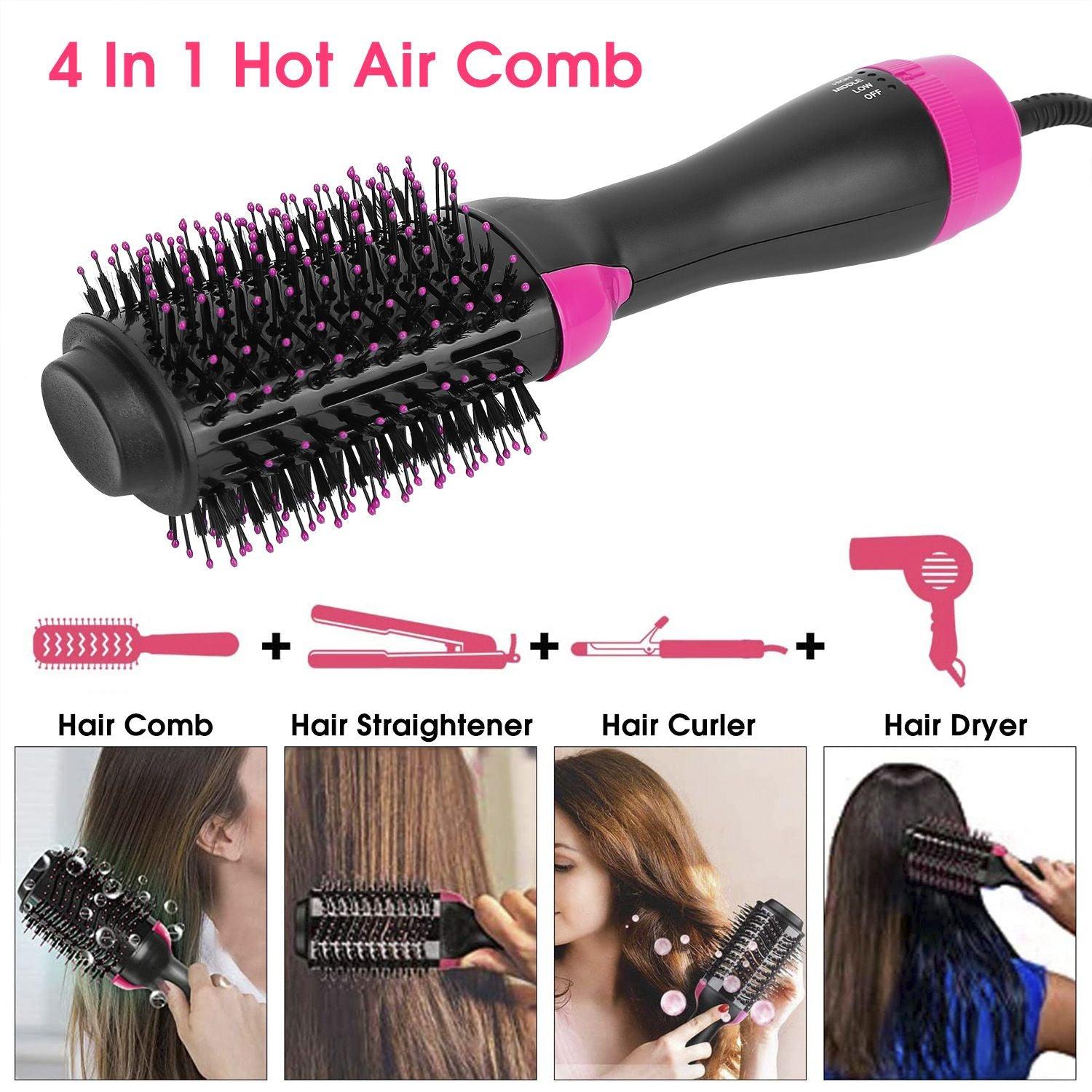 Hot Hair Brush 4 In 1 Hair Dryer Volumizer Brush Dryer Comb For Straightening Curling Drying - Clothes For Her Online Store