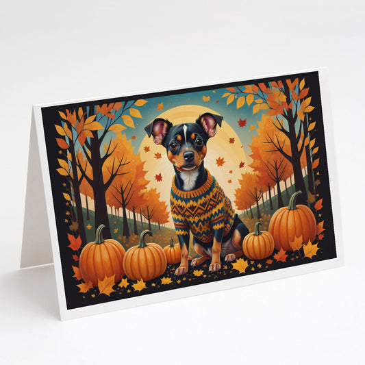Miniature Pinscher Fall Greeting Cards Pack of 8 Blank Cards with Envelopes Whimsical A7 Size 5x7 Blank Note Cards