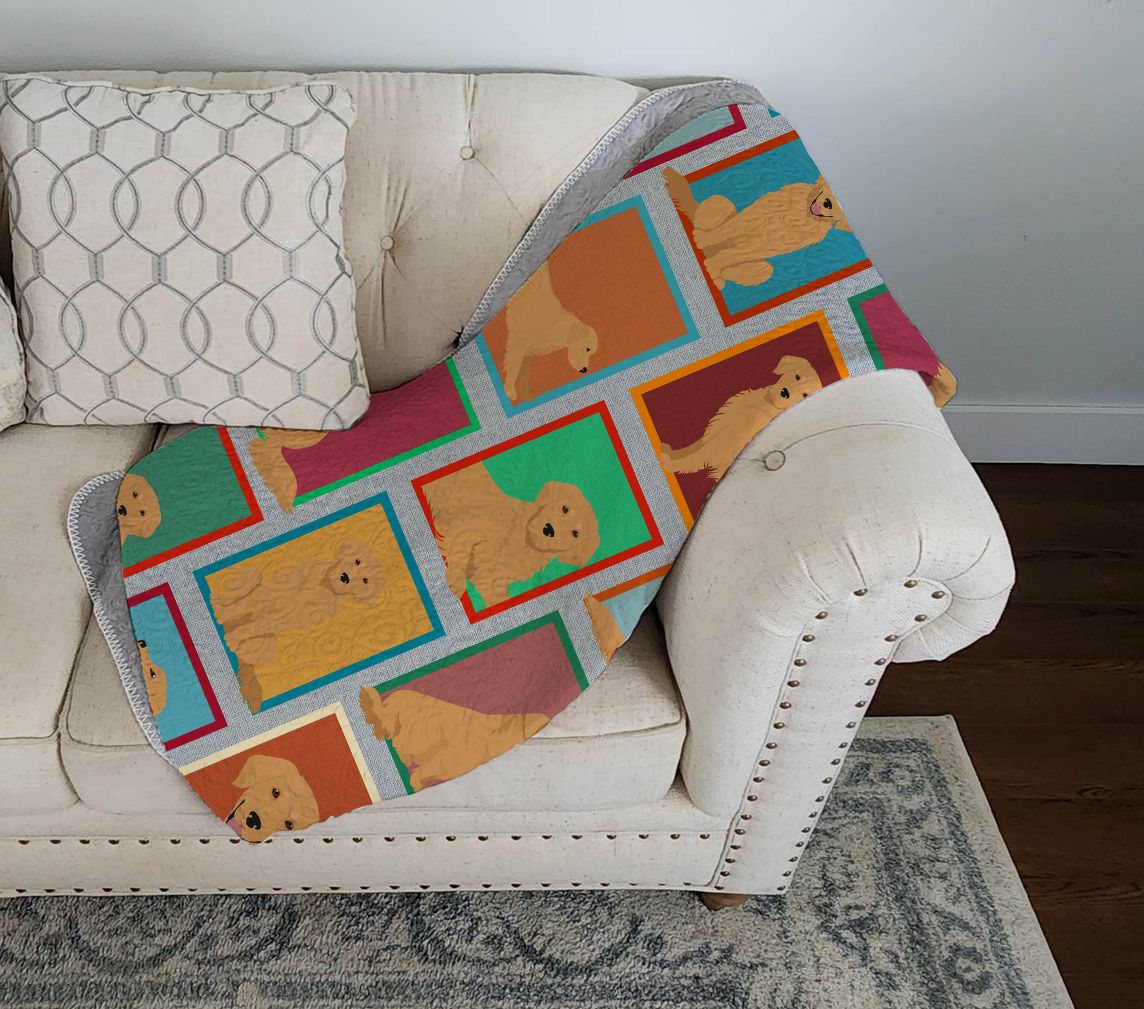 Lots of Golden Retriever Quilted Blanket 50x60 Artwork Pattern Quilted Throw Blanket for Bed, Couch, Sofa, Soft and Lightweight