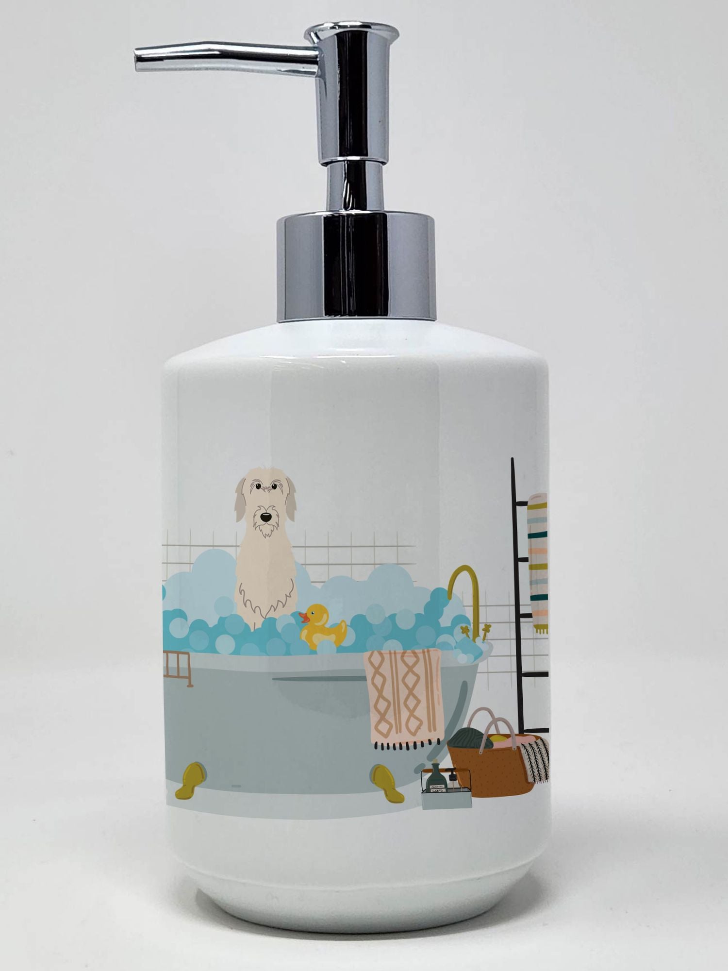 Irish Wolfhound in Bathtub Ceramic Soap Dispenser Hand Soap Dispenser Pump Bottles for Bathroom Kitchen, Empty Refillable Liquid Soap Container
