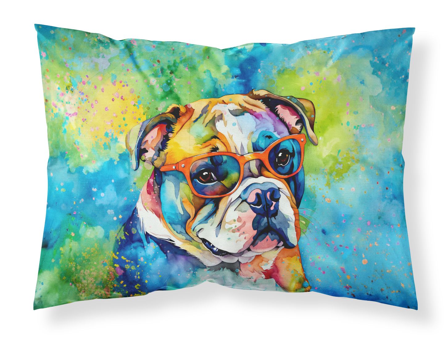 English Bulldog Hippie Dawg Standard Pillowcase Lightweight Super Soft Easy Care Decorative Artwork Pillowcase, Standard
